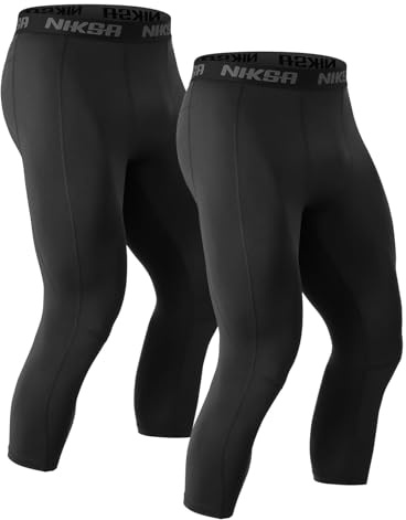 Niksa 3/4 långa kompressionsbyxor, herr, löparbyxor, sport, leggings, svettavledande, snabbtorkande, ventilerande, funktionella kalsonger för fotboll, basket, fitness