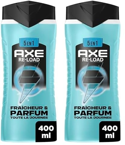AXE - Gel Douche Homme 5en1 - Re-Load - 24h Hydratant - 87% d'Ingrédients d'origine naturelle - parfum frais & vivifiant - 400ml (Lot de 2)