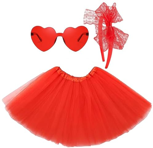 Red Tutu for Women, Tutu Skirts for Women, Ballet Skirt with Hair Band and Glasses for Dance Performances, Tutu for Girls Costume Parties, ballet skirt, Dress-up Dancing Halloween Party Costume(Red)