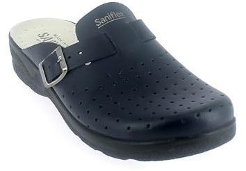Saniflex 89931-10 Médico Certificado Zuecos Mules Zapatillas Zapatos de Cuero, Hombre, Azul, EU 42