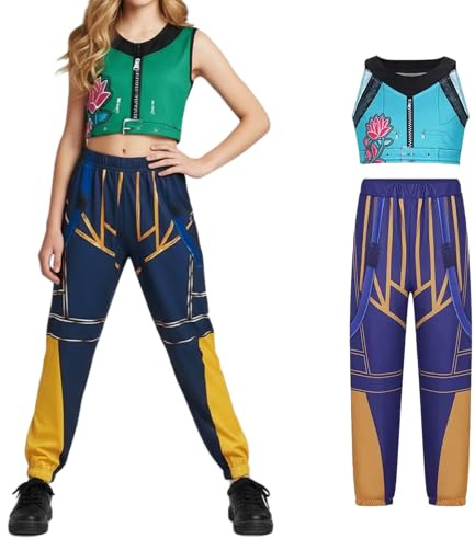 Disfraz infantil de bailarina de pop, conjunto de estilo urbano, cosplay para carnaval y Halloween; conjunto inspirado en estrella de música (Verde Zoey, 3-4)