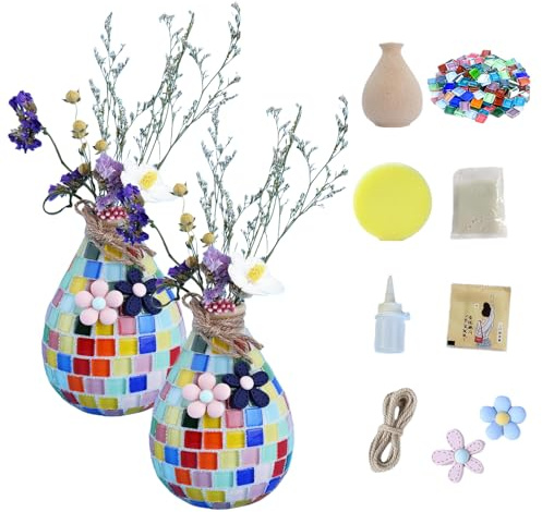 Set di 2 portacandele a mosaico in vetro, per fai da te, piccoli vasi a mosaico per bambini, adulti, kit per pittura a mosaico, opere d'arte fatte a mano