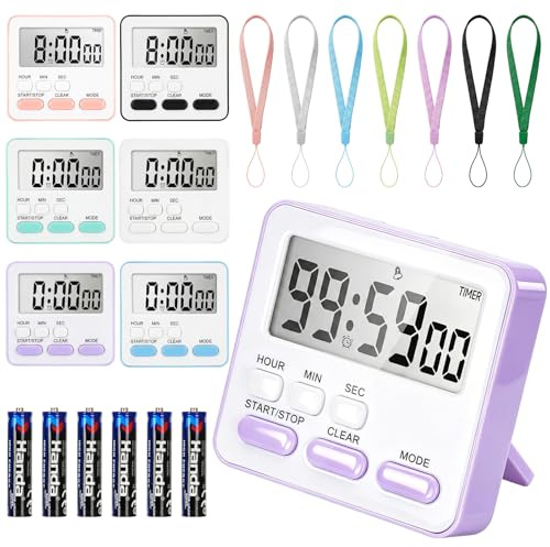 Bafeil 6 Pack Magnetic Digital Kitchen Timer with Lanyard, Loud Alarm, Large Display Countdown Timer for Cooking, Baking, Egg, Kids Toothbrush, Classroom Study Timers (Batteries Included)