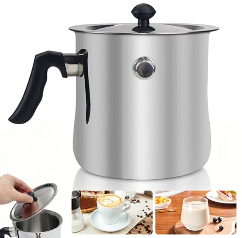 1.5L Milchtopf mit Deckel, Simmertopf mit Pfeife, Doppelwandig Milchtopf mit Bakelitgriff, Edelstahl Puddingtopf Wasserbad Schmelztopf, Wasserbad Topf mit Pfeiffunktion und Bakelitgriff