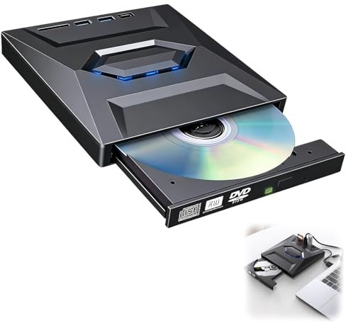 Linyuant Unidad de Blu-ray externa portátil BD/DVD/CD con hub USB y lector de tarjetas SD/TF con 3 puertos USB Hub y lectores de tarjetas SD/TF, unidad óptica Blu-ray 6X para computadora portátil de