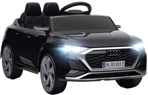 AIYAPLAY Voiture Électrique Enfants Audi Q8 e-tron Sportback 12V Noir | Véhicule Électrique, 2 Moteurs, Télécommande 2,4G, Phares LED, Musique, Klaxon, Suspension à Ressort, pour 3-4 Ans