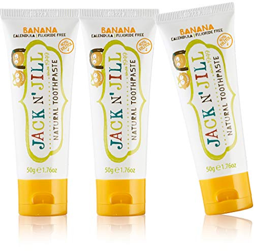 Jack N' Jill Natural Toddler Toothpaste - Fluoride Free Training Toothpaste for Toddlers 1-3, 40% Xylitol, BPA Free - Banana, 1.76 oz (Pack of 3)