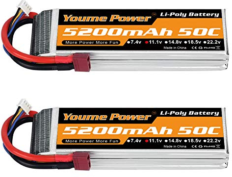 2 Packungen 11,1 V Lipo Batterie 5200 mAh, 3 S Lipo Batterie 50C mit Deans T Stecker für RC Auto/LKW, Boot, Drone, Buggy, Truggy, RC Hubschrauber, RC Flugzeug, UAV, FPV (kurz)