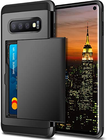 Coolden for Samsung S10 Case Wallet Case Shockproof Protective Case Hard Back Rubber Bumper Phone Case Card Holder Slot Wallet Case Cover for Samsung Galaxy S10 (Black)