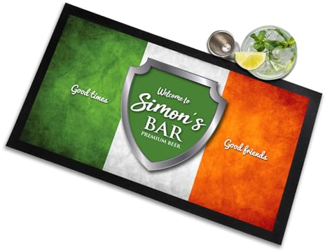 Artylicious - Tapis de bar personnalisé, bouclier du drapeau irlandais, 44 cm x 25 cm, polyester doux, caoutchouc antidérapant, lavable en machine, imprimé au Royaume-Uni