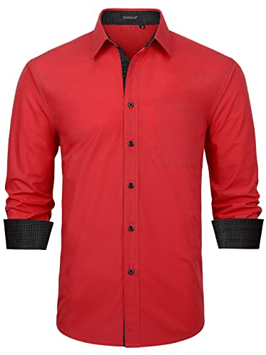 Enlision Mens Shirts Red Dress Shirt Long Sleeve Button Down Formal Shirts Casual Business Regular Fit Wedding Work Non Iron Shirt M