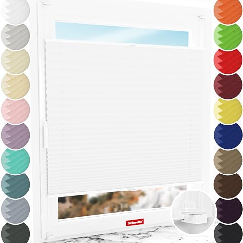 Schuette® Plissee ohne Bohren ● Thermo Kollektion: White Day (Weiß) ● 60x150cm (Breite x Höhe) ● Suprafix Faltrollo X Klemmfix Rollo ● Blitzschnelle Montage inkl. Video