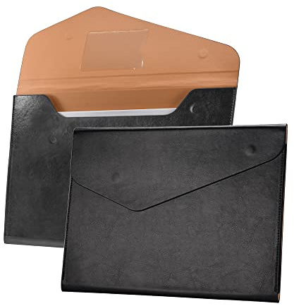 VANRA 1 Piece File Folders PU Leather Expanding Document Holder File Jacket Filing Envelope for A4 Letter Size Paper with Invisible Magnetic Closure Black