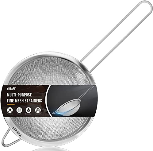 Ydeapi 6.3 Fine Mesh Strainer with Handle, Metal Food Strainers for Kitchen, Sieve Fine Mesh Stainless Steel for Rice, Quinoa, Pasta, Noodles