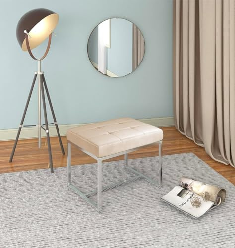 Hallowood Furniture Finley Velvet Dressing Table Stool, Light Brown Vanity Chair with Chrome Metal Base and Cushioned Seat, Dressing Table Chair, Living Room, Hallway and Bedroom Furniture
