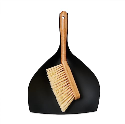 Relaxdays Kehrgarnitur, Schaufel Besen Set, Haushalt, Camping & Auto, Bambus & Kunststoff, Handfeger, schwarz-Natur