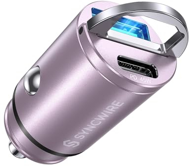 SYNCWIRE 90W Zigarettenanzünder USB C & USB Auto Adapter [PD 45W & QC 45W] Super Mini Metall KFZ Ladegerät USBC Schnellladung Kompatibel mit iPhone 15 14 13 12 Pro Max, Google Pixel 7, Samsung, Lila