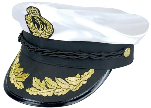 Navy Captain Hat - Unisex Party Hats for Adults, Marine, Admiral and Captain's Hat for Men and Women, Funny Sailor Accessory, Fancy Dress Costume, Hen and Stag Do, Badge, Braid and Laurel Details