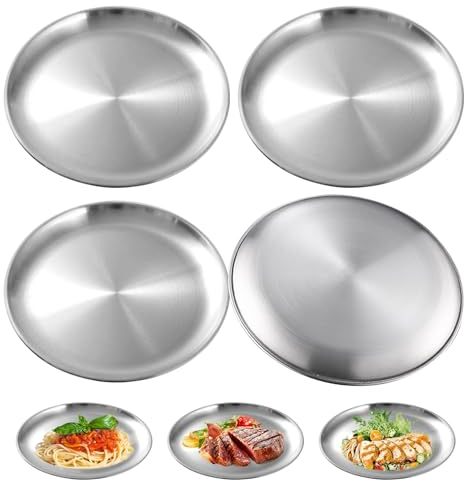 BYZESTY Edelstahl Teller, 4 Stück Camping Teller, Edelstahlteller Campingteller, Edelstahl Camping Teller, Camping-Geschirr, Ideal für Picknick, Camping, Küche, Partyund Wandern, 20 cm