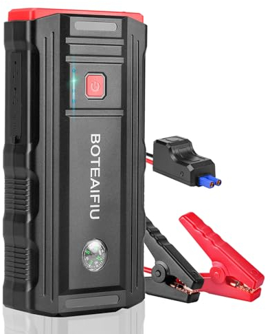 BOTEAIFIU Starthilfe Powerbank,3000A Auto Starthilfe für 8.0L Benzin und 6.5L Auto Batterie Booster Starter Powerbank Tragbares mit LED Taschenlampe für 12V Fahrzeuge SUV Motorrad ATV Rasenmäher