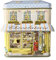 your castle Blechdose in Form eines Hauses mit Vordach Chocolaterie für Kekse Schokolade-Pralinen Aufbewahrung, Volumen: 1.000 ml. Maße: 12 x 7,5 x 15 cm