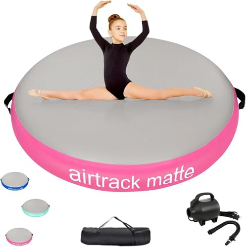 Airspot colchoneta gimnasia artistica Circular 140 cm de alto diámetro de 20 cm tumbling gimnasia colchoneta Inflable Tumbling Mat Estera de Yoga Taekwondo con Bomba eléctrica