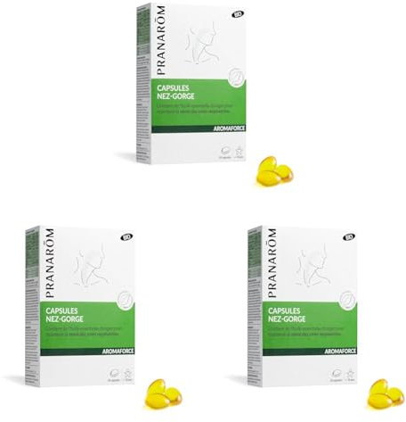 Pranarôm - Aromaforce - Capsules Nez-Gorge, Compléments Alimentaires Aux Huiles Essentielles, Origan vulgaire, Maintient La Santé Des Voies Respiratoires, Citronnier, 100 Pour cent Bio - 30 Capsules