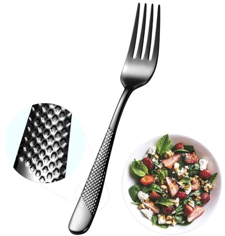 Xideman® 12-delad premium hamrad gaffel (6,7 tum), 18/10 rostfritt stål användbara medelstora middagsgafflar, efterrätt/bordsgafflar bestickset för hem, kök och restaurang, diskmaskinssäker (svart)