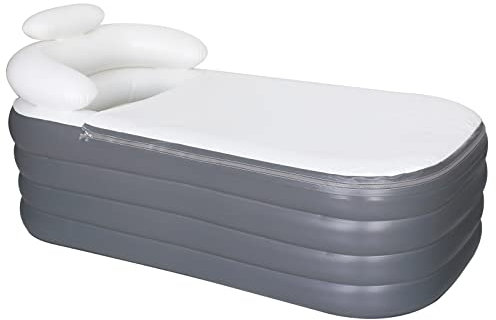 Vasca da bagno gonfiabile per adulti, grande vasca da bagno portatile, spa, ammollo con chiusura lampo, progettata con poggiatesta, portabevande (Grigio Scuro,164x84x51cm)