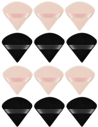 Wolmik Triangle Makeup Puff - 12 Pcs Reusable Face Plush Sponge for Wet & Dry Use, Under Eye Makeup & Loose Powder