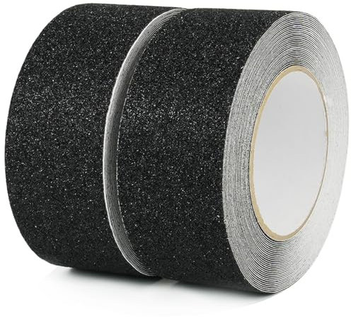 CHUANGSEED black non slip tape,2-pack,5cm x 10m,Ruban Autocollant Anti-dérapante noir,Bandes antidérapantes avec Ruban adhésif antidérapant pour escaliers, marches, revêtements de Sol