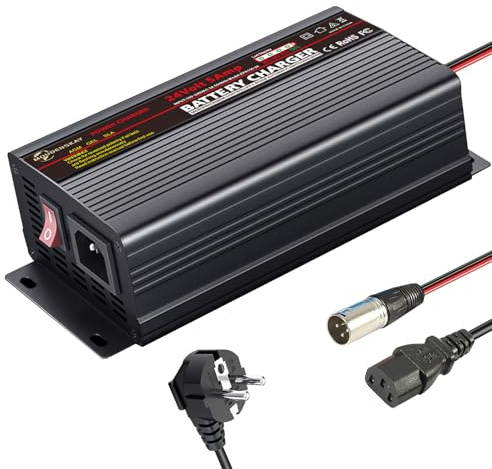 MOUDENSKAY Cargador de batería de 24 V 5 A, Cargador de batería de 24 V con Conector XLR para Silla de Ruedas de Coche, Motocicleta, baterías AGM-Gel-Plomo-ácido-Negro