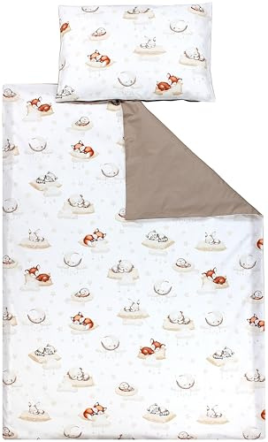 TupTam Ensemble de Linge de Lit pour Enfants 2 Pièces, Bébés Animaux endormis/Beige, 135x100 cm