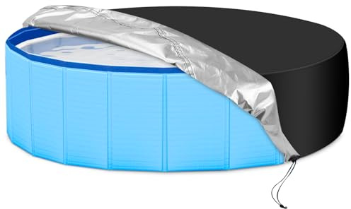 Dog Paddling Pool Cover, Foldable Portable Round Pet Pool Cover, Outdoor UV-Resistant Waterproof Dustproof Swimming Cover, Universal Bathroom Garden Patio for Dog Pet Bath (Black 160x30cm)