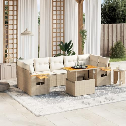 Qnhdfrt Set di 8 divani da giardino, in rattan sintetico, per esterni, con cuscino e tavolo pieghevole, per terrazza, balcone, giardino