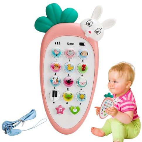 Telefon – Karotten-Spielzeugtelefon mit Licht und Sound, interaktives Lerngerät, buntes Spielzubehör, weiche, langlebige Unterhaltung, für Vorschüler, frühes Lernen, Geburtstag, Gif, Rosa