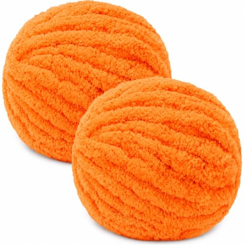 Bafeil Pumpkin Orange Super Chunky Chenille Yarn for Hand Knitting | 2 × 250g Jumbo Yarn for Hand Knitting Thick Yarn Blanket Wool for Autumn Halloween Crafts