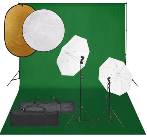 Kaloriko fotostudioset med belysning, bakgrund, reflektor, LED-dagsljuslampor, aluminiumstativ, dimbar, 5 500 K, 2 skärmar, 5-i-1 reflektor, bärbar för porträtt och produktfotografering