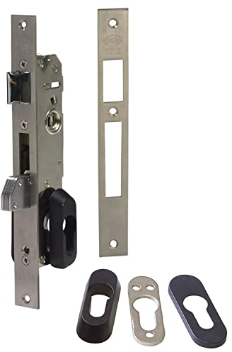 Amig - Cerradura de Embutir para Carpintería Metálica Mod. 740-25 mm - Cilindro Europerfil de Leva de 13,2 mm - Picaporte Reversible y Cierre Basculante - Acero Inoxidable