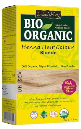 Indus Valley Bio Organisk Naturlig Henna Hårfärg För Kvinnor Blond 100 g | 100% Täckning För Grått Hår Och Långvarig Hårfärg | Veganskt Och Djurvänligt | Örthårfärg För Alla Hårtyper