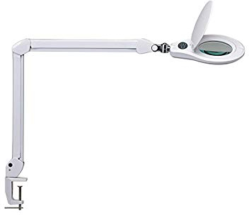 Maul Lupenleuchte MAULsource | LED Lupenleuchte mit Klemmfuß für präzise Arbeiten in Werkstatt, Büro und medizinischen Praxen | Tageslichtlampe mit 6.500 K und 1,75-fache Vergrößerung | Weiß