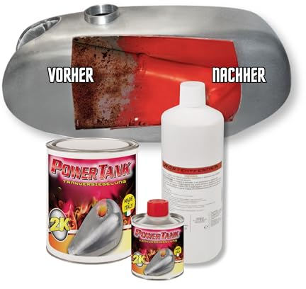 POWER TANK - Tankversiegelung Motorrad 2k Rot 700 g Set Tankentroster Innen Versiegelung Tanksanierung Schutzemulsion Rost Tank Entrosten Und Versiegeln Tankinnenlack Tankbeschichtung Rostlöser Auto