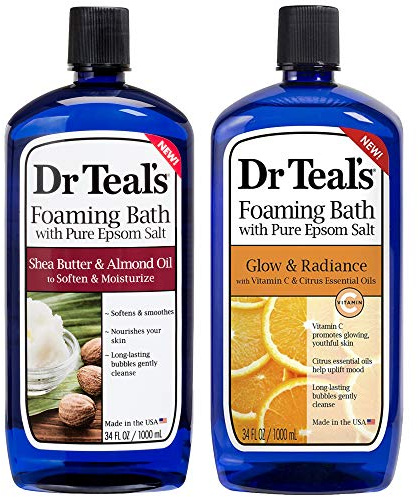 Dr Teal's Foaming Bath Combo Pack (68 fl oz Total), Moisturizing Shea Butter & Almond Oil, and Glow & Radiance with Vitamin C and Citrus Essential Oils