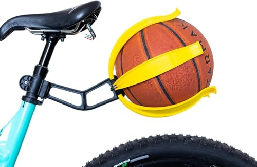 KIK BALL, Soporte para Pelotas de Bicicleta, Dispositivo de Seguridad para Niños y Jóvenes, Fácil à Assembler, Apto para Balones de Fútbol, Voleibol, Baloncesto y Rugby, Amarillo