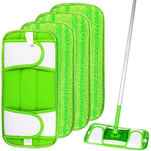 AIDEA Mopa de Microfibra Compatible con Swiffer Sweeper,Recambios de mopa Lavables y Reutilizables,Ideal para Suelos de Madera, Cerámica y Vinilo,Pack de 4