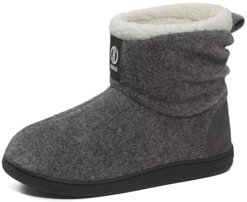 GURGER Chausson Montant Femme Hiver Fourrure Pantoufles Feutre Hautes Chaussons Doublé Chaud Bottes Maison Bottines Gris Taille 38 39