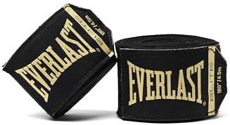 Everlast Fasce da Boxe Elite (455 cm) Nere, per guantoni, Guanti da Sparring, MMA e Kickboxing, asola Larga e Chiusura a Strappo – Originale