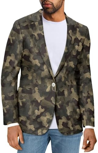 Suhoaziia Blazer casual da uomo, giacca da uomo con risvolto con un bottone, slim fit, cappotto sportivo per matrimoni e balli, Verde mimetico, XXL