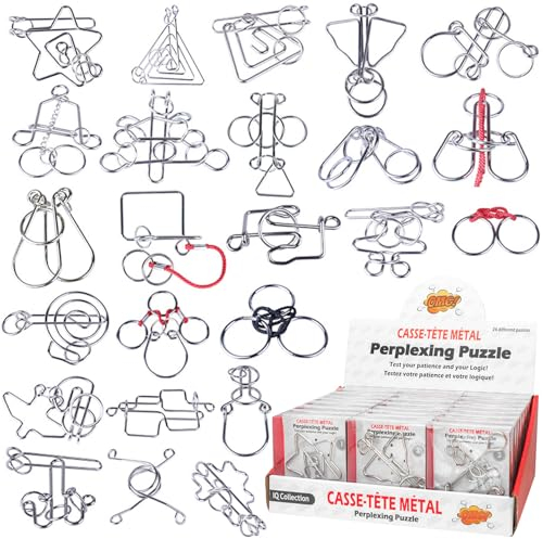 Qanmua 24 Stück Knobelspiele Set, 3D Brainteaser Metall Puzzle IQ Spiele für Kinder und Erwachsene, Geduldspiele Geschenke für Studenten