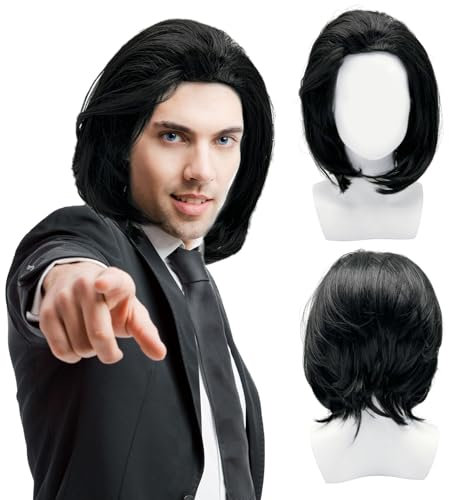 UILYNIU Parrucca nera uomo stile punk rock anni '80-90, legata coda cavallo feste, cosplay, Halloween, carnevale